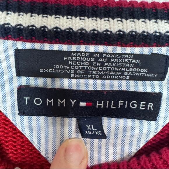 Vintage Tommy Hilfiger Red Cotton Shaker Crewneck Pullover Sweater Men’s Size XL - Picture 10 of 12